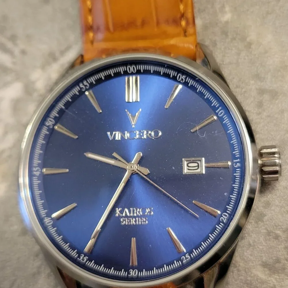Blue Dial Men's Watch with Tan Leather Strap